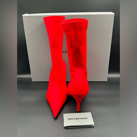 Balenciaga Knife Booties Stretch Fabric Mid -Calf Red Pull On US 6/EU 36 $1290 - Picture 13 of 16